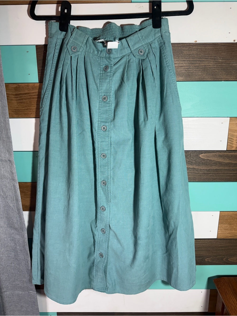 Vintage Koret Seafoam Green Corduroy Button Front Midi Skirt